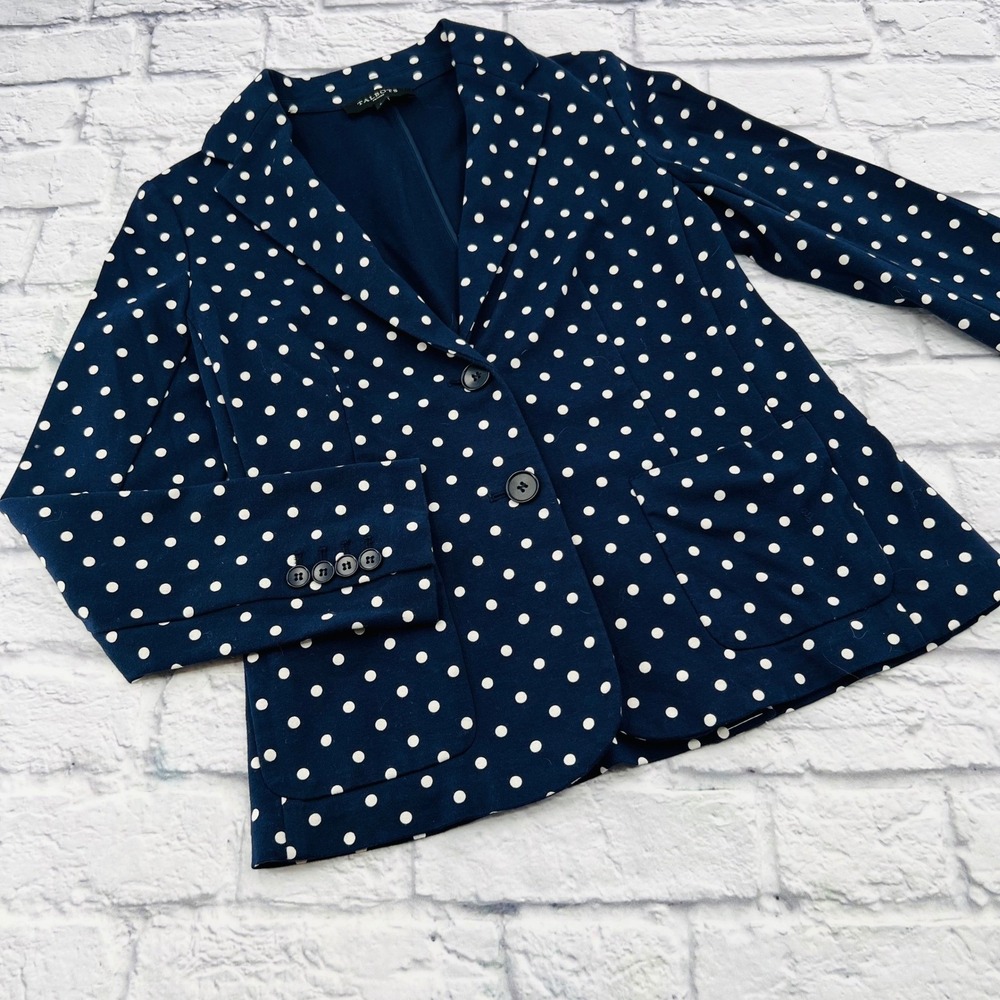Talbots Petites Navy Blue Polka Dot Knit Blazer Jacket Size SP Business Casual